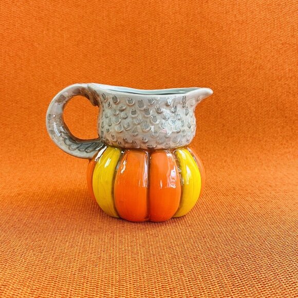 Joanna Parker Owl~Pumpkin Halloween Ceramic Creamer/Milk Jug ~ Displayed Only - Picture 7 of 10